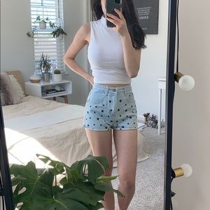 Embroidered stars denim shorts